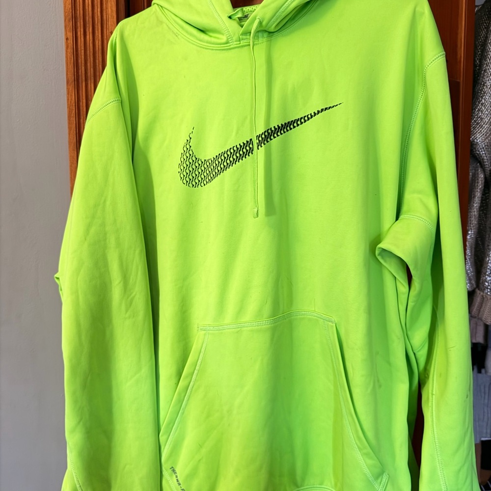 Nike Men's Neon Green V-Neck Sweater with Black Swoosh